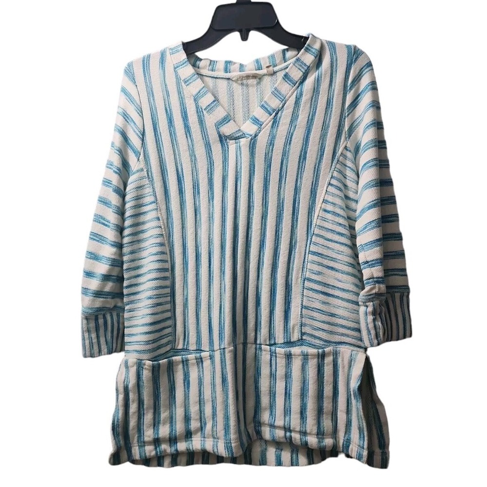 Soft Surroundings Tunic Top Striped 3/4‎ Sleeve V-Neck Casual Comfy